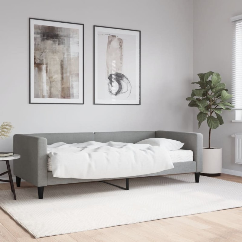 vidaXL Tagesbett mit Matratze Hellgrau 90x190 cm Stoff vidaXL Tagesbett mit Matratze Hellgrau 90x190 cm Stoff
