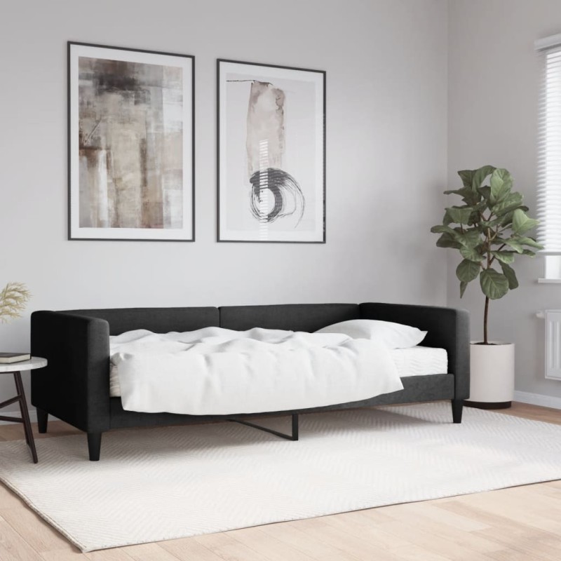 vidaXL Tagesbett mit Matratze Schwarz 90x190 cm Stoff vidaXL Tagesbett mit Matratze Schwarz 90x190 cm Stoff