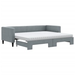 vidaXL Tagesbett Ausziehbar mit Matratze Hellgrau 80x200 cm Stoff