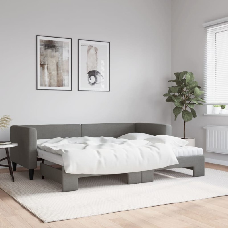 vidaXL Tagesbett Ausziehbar mit Matratzen Dunkelgrau 80x200 cm Stoff vidaXL Tagesbett Ausziehbar mit Matratzen Dunkelgrau 80x200 cm Stoff