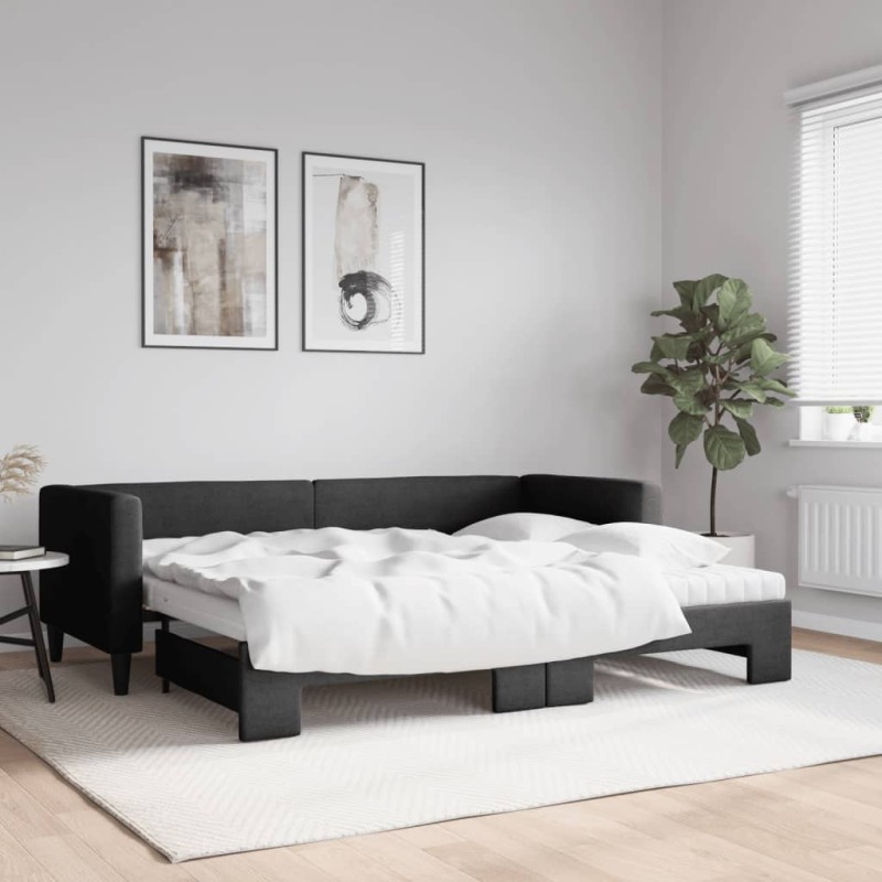 vidaXL Tagesbett Ausziehbar mit Matratzen Schwarz 80x200 cm Stoff vidaXL Tagesbett Ausziehbar mit Matratzen Schwarz 80x200 cm Stoff