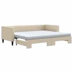 vidaXL Tagesbett Ausziehbar mit Matratzen Creme 80x200 cm Stoff