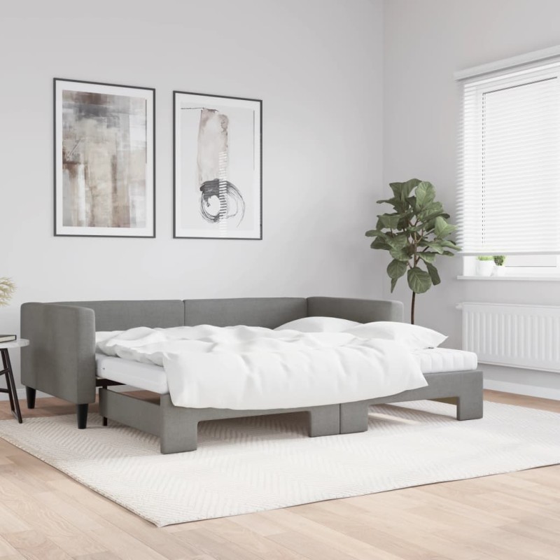 vidaXL Tagesbett Ausziehbar mit Matratzen Dunkelgrau 90x200 cm Stoff vidaXL Tagesbett Ausziehbar mit Matratzen Dunkelgrau 90x200 cm Stoff