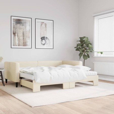 vidaXL Tagesbett Ausziehbar mit Matratzen Creme 90x200 cm Stoff