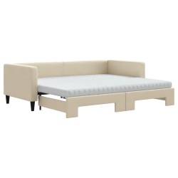 vidaXL Tagesbett Ausziehbar mit Matratzen Creme 90x200 cm Stoff