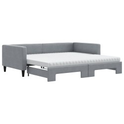 vidaXL Tagesbett Ausziehbar mit Matratze Hellgrau 100x200 cm Stoff