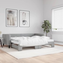 vidaXL Tagesbett Ausziehbar mit Matratze Hellgrau 90x190 cm Stoff