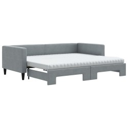 vidaXL Tagesbett Ausziehbar mit Matratze Hellgrau 90x190 cm Stoff