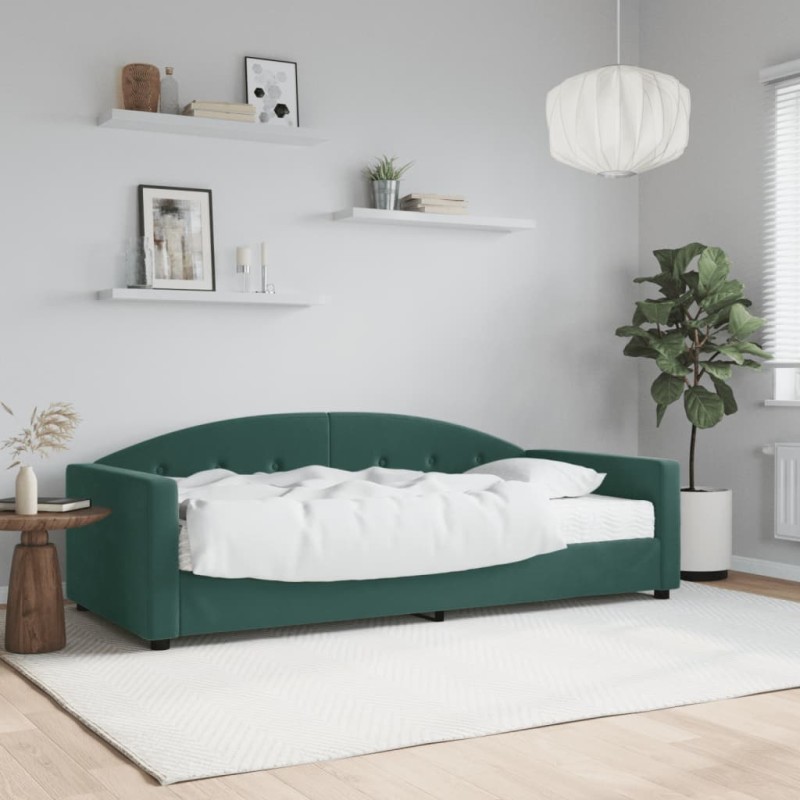 vidaXL Tagesbett mit Matratze Dunkelgrün 90x200 cm Samt vidaXL Tagesbett mit Matratze Dunkelgrün 90x200 cm Samt