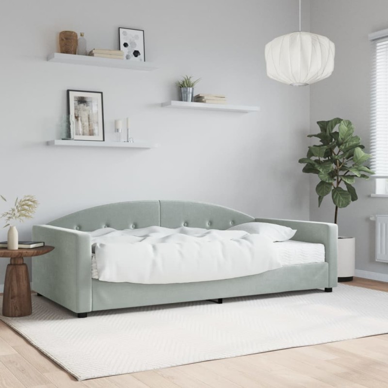 vidaXL Tagesbett mit Matratze Hellgrau 100x200 cm Samt vidaXL Tagesbett mit Matratze Hellgrau 100x200 cm Samt