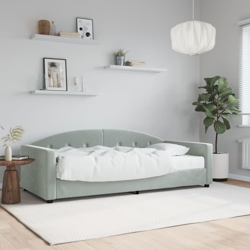 vidaXL Tagesbett mit Matratze Hellgrau 90x190 cm Samt vidaXL Tagesbett mit Matratze Hellgrau 90x190 cm Samt