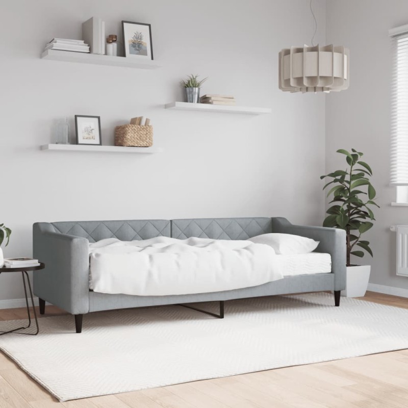 vidaXL Tagesbett mit Matratze Hellgrau 80x200 cm Stoff vidaXL Tagesbett mit Matratze Hellgrau 80x200 cm Stoff