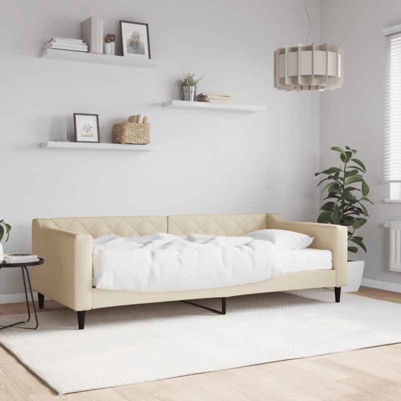 vidaXL Tagesbett mit Matratze Creme 90x200 cm Stoff vidaXL Tagesbett mit Matratze Creme 90x200 cm Stoff