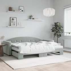 vidaXL Tagesbett Ausziehbar mit Matratzen Hellgrau 80x200 cm Samt