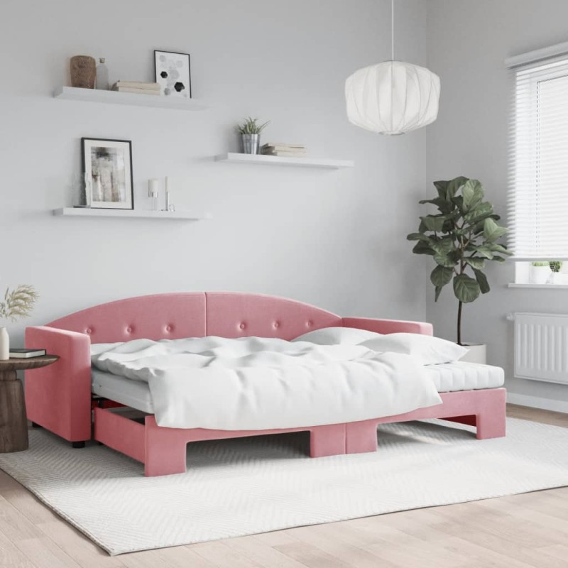 vidaXL Tagesbett Ausziehbar mit Matratzen Rosa 80x200 cm Samt vidaXL Tagesbett Ausziehbar mit Matratzen Rosa 80x200 cm Samt
