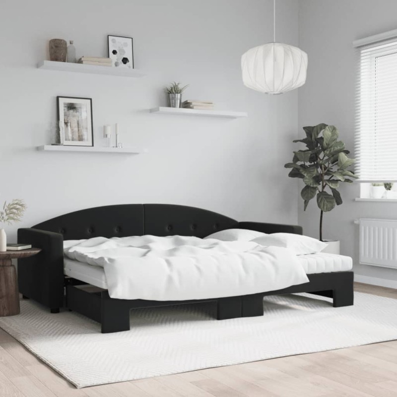 vidaXL Tagesbett Ausziehbar mit Matratzen Schwarz 80x200 cm Samt vidaXL Tagesbett Ausziehbar mit Matratzen Schwarz 80x200 cm Samt