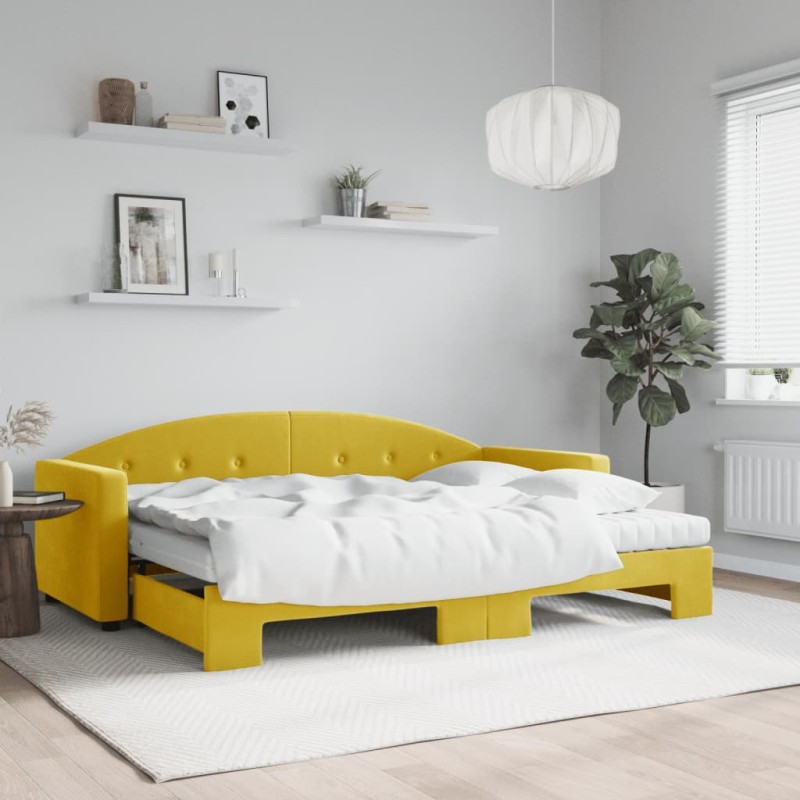 vidaXL Tagesbett Ausziehbar mit Matratzen Gelb 80x200 cm Samt vidaXL Tagesbett Ausziehbar mit Matratzen Gelb 80x200 cm Samt