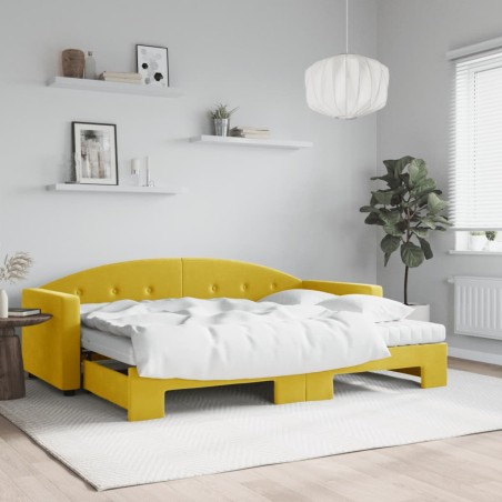 vidaXL Tagesbett Ausziehbar mit Matratzen Gelb 80x200 cm Samt
