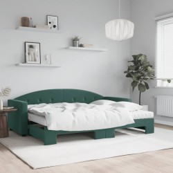 vidaXL Tagesbett Ausziehbar mit Matratzen Dunkelgrün 80x200 cm Samt