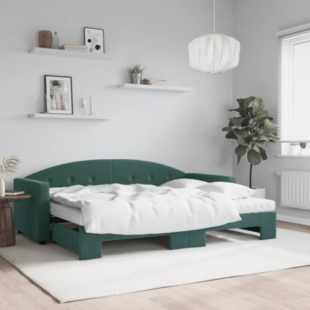 vidaXL Tagesbett Ausziehbar mit Matratzen Dunkelgrün 80x200 cm Samt