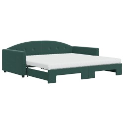 vidaXL Tagesbett Ausziehbar mit Matratzen Dunkelgrün 100x200 cm Samt