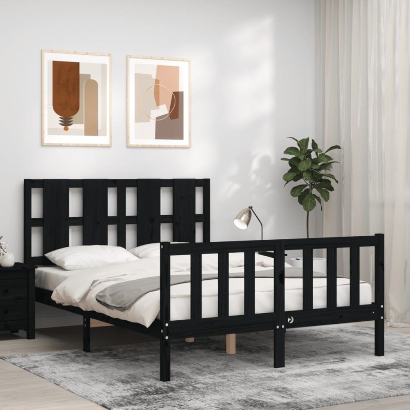 Massivholzbett mit Kopfteil Schwarz Massivholzbett mit Kopfteil Schwarz