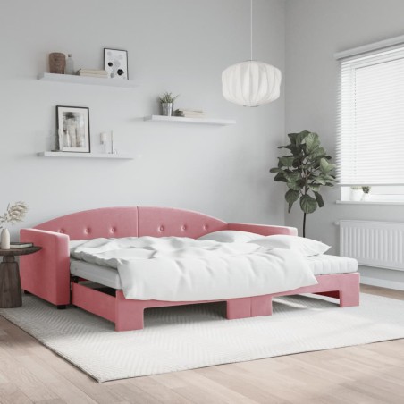 vidaXL Tagesbett Ausziehbar mit Matratzen Rosa 100x200 cm Samt