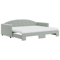 vidaXL Tagesbett Ausziehbar mit Matratzen Hellgrau 90x190 cm Samt