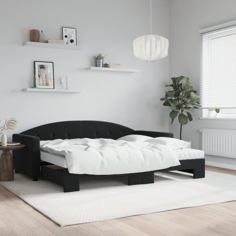 vidaXL Tagesbett Ausziehbar mit Matratzen Schwarz 90x190 cm Samt vidaXL Tagesbett Ausziehbar mit Matratzen Schwarz 90x190 cm Samt