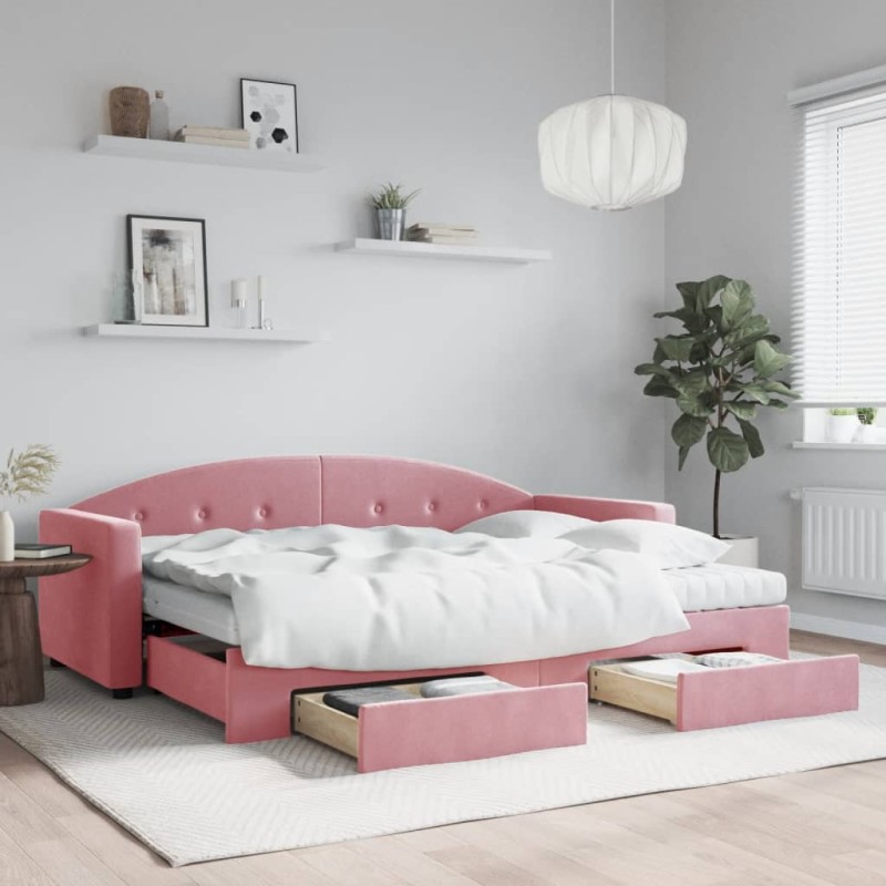 vidaXL Tagesbett Ausziehbar mit Schubladen Rosa 80x200 cm Samt vidaXL Tagesbett Ausziehbar mit Schubladen Rosa 80x200 cm Samt