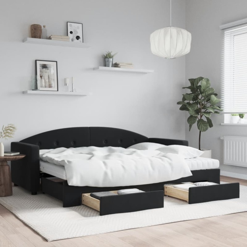 vidaXL Tagesbett Ausziehbar mit Schubladen Schwarz 80x200 cm Samt vidaXL Tagesbett Ausziehbar mit Schubladen Schwarz 80x200 cm Samt