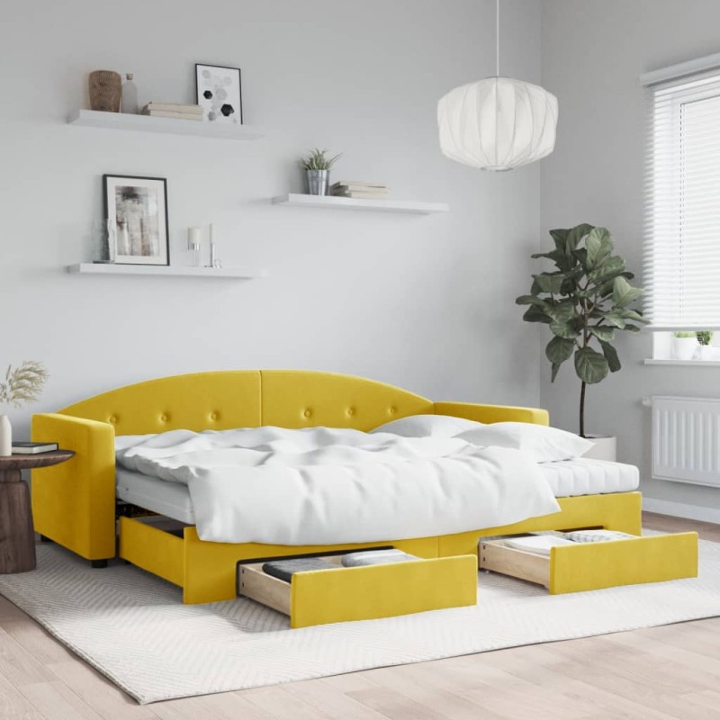 vidaXL Tagesbett Ausziehbar mit Schubladen Gelb 80x200 cm Samt vidaXL Tagesbett Ausziehbar mit Schubladen Gelb 80x200 cm Samt