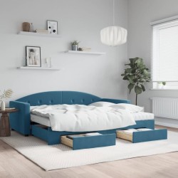 vidaXL Tagesbett mit Rollbett und Schubladen Blau 90x200 cm Samt