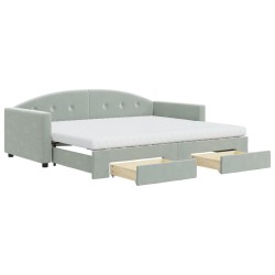 vidaXL Tagesbett Ausziehbar mit Schubladen Hellgrau 90x200 cm Samt