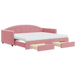 vidaXL Tagesbett Ausziehbar mit Schubladen Rosa 90x200 cm Samt