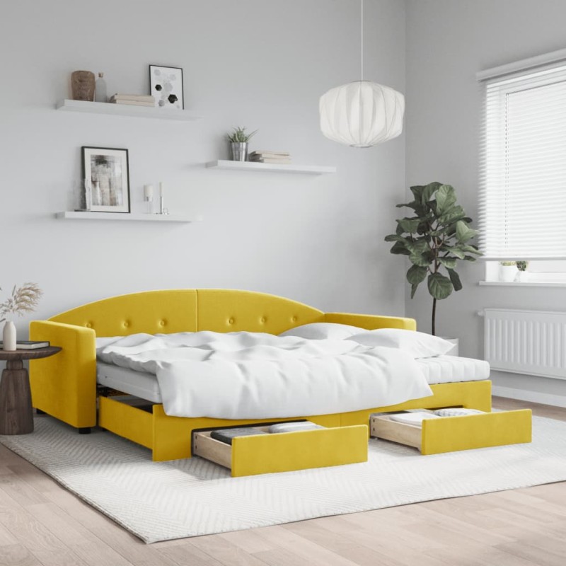 vidaXL Tagesbett Ausziehbar mit Schubladen Gelb 90x200 cm Samt vidaXL Tagesbett Ausziehbar mit Schubladen Gelb 90x200 cm Samt