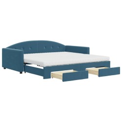 vidaXL Tagesbett Ausziehbar mit Schubladen Blau 100x200 cm Samt
