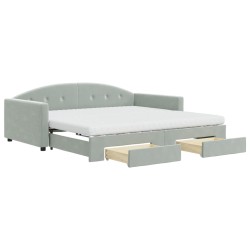 vidaXL Tagesbett Ausziehbar mit Schubladen Hellgrau 100x200 cm Samt