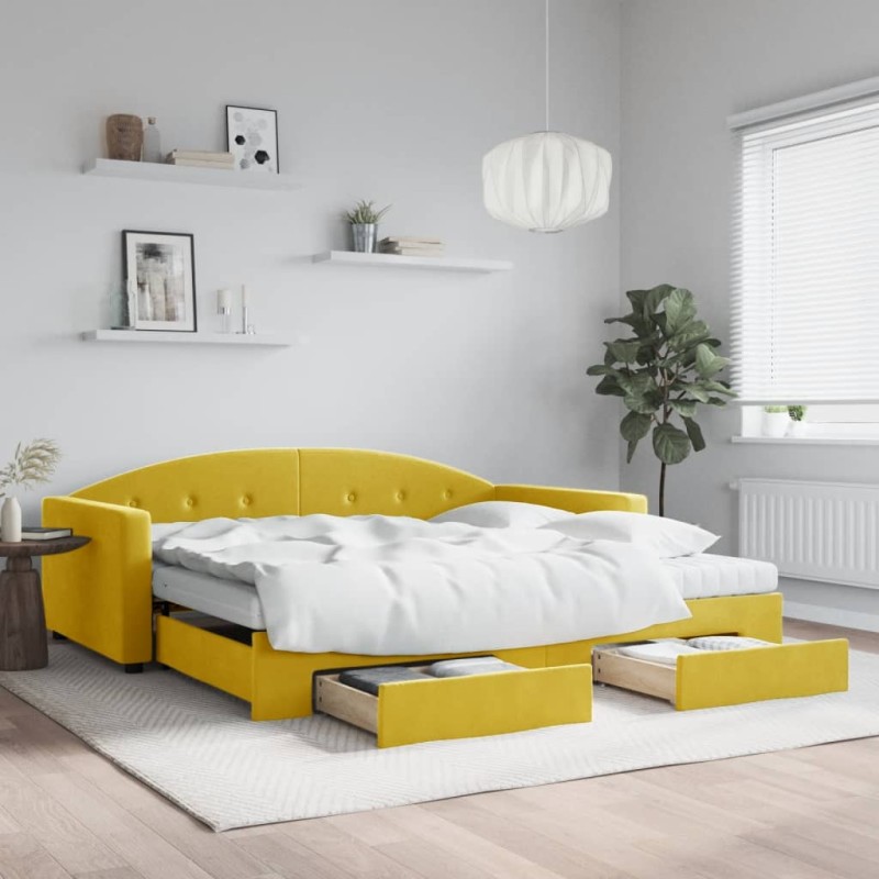 vidaXL Tagesbett Ausziehbar mit Schubladen Gelb 100x200 cm Samt vidaXL Tagesbett Ausziehbar mit Schubladen Gelb 100x200 cm Samt