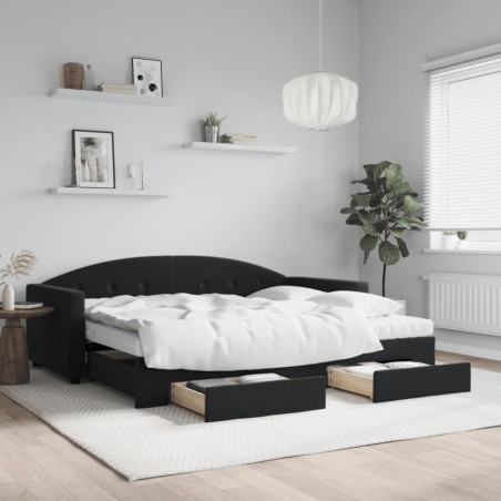 vidaXL Tagesbett Ausziehbar mit Schubladen Schwarz 90x190 cm Samt