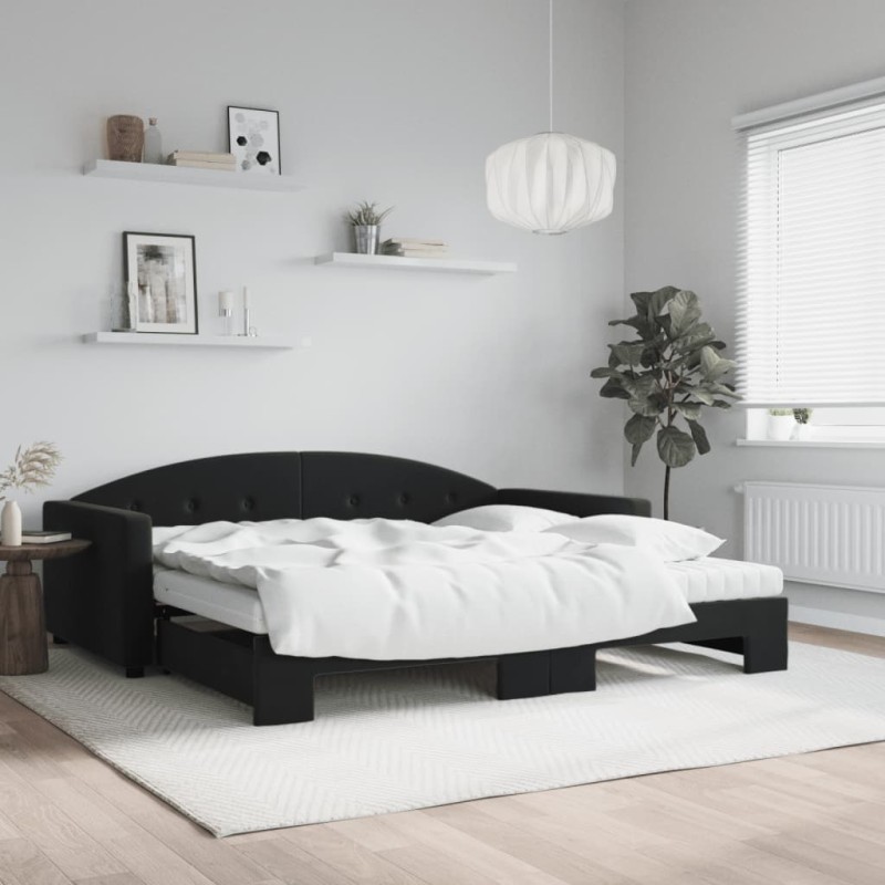 vidaXL Tagesbett Ausziehbar mit Matratzen Schwarz 100x200 cm Samt vidaXL Tagesbett Ausziehbar mit Matratzen Schwarz 100x200 cm Samt