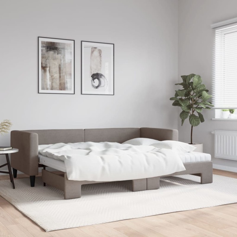 vidaXL Tagesbett Ausziehbar mit Matratzen Taupe 80x200 cm Stoff vidaXL Tagesbett Ausziehbar mit Matratzen Taupe 80x200 cm Stoff