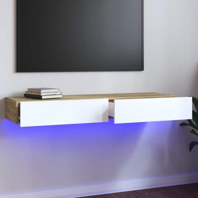 vidaXL TV-Schrank mit LED-Leuchten Weiß & Sonoma-Eiche 120x35x15,5 cm vidaXL TV-Schrank mit LED-Leuchten Weiß & Sonoma-Eiche 120x35x15,5 cm
