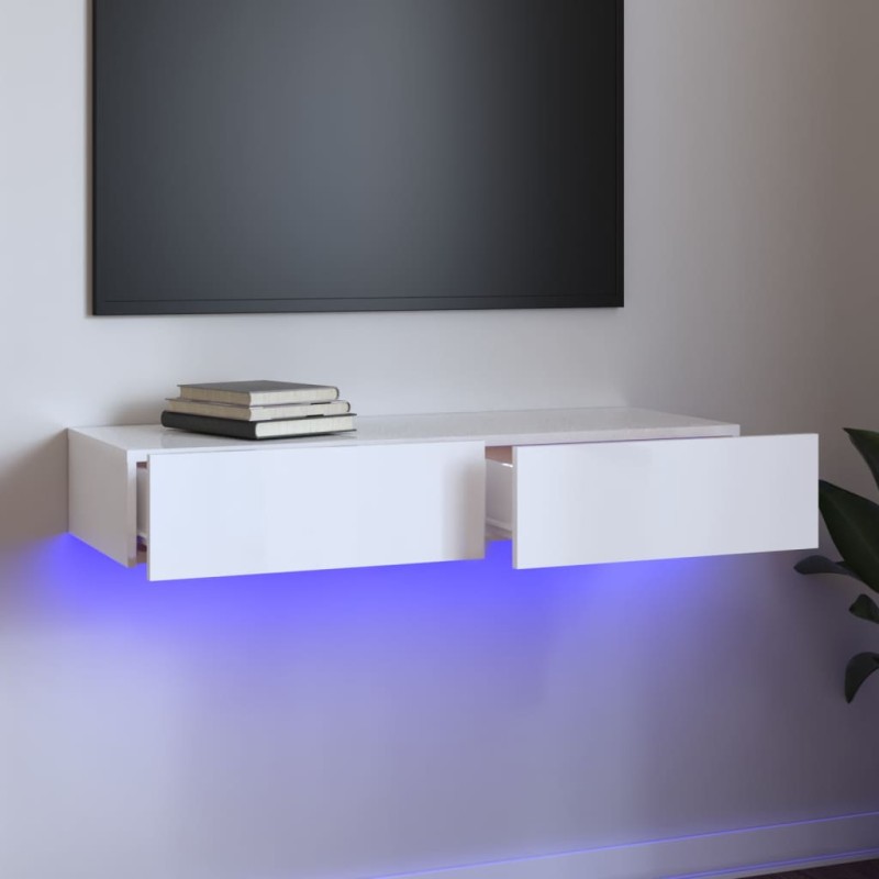 vidaXL TV-Schrank mit LED-Leuchten Hochglanz-Weiß 90x35x15,5 cm vidaXL TV-Schrank mit LED-Leuchten Hochglanz-Weiß 90x35x15,5 cm