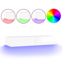 vidaXL TV-Schrank mit LED-Leuchten Hochglanz-Weiß 90x35x15,5 cm