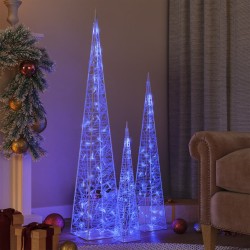 vidaXL LED-Leuchtkegel-Set Acryl Deko Blau 60/90/120cm