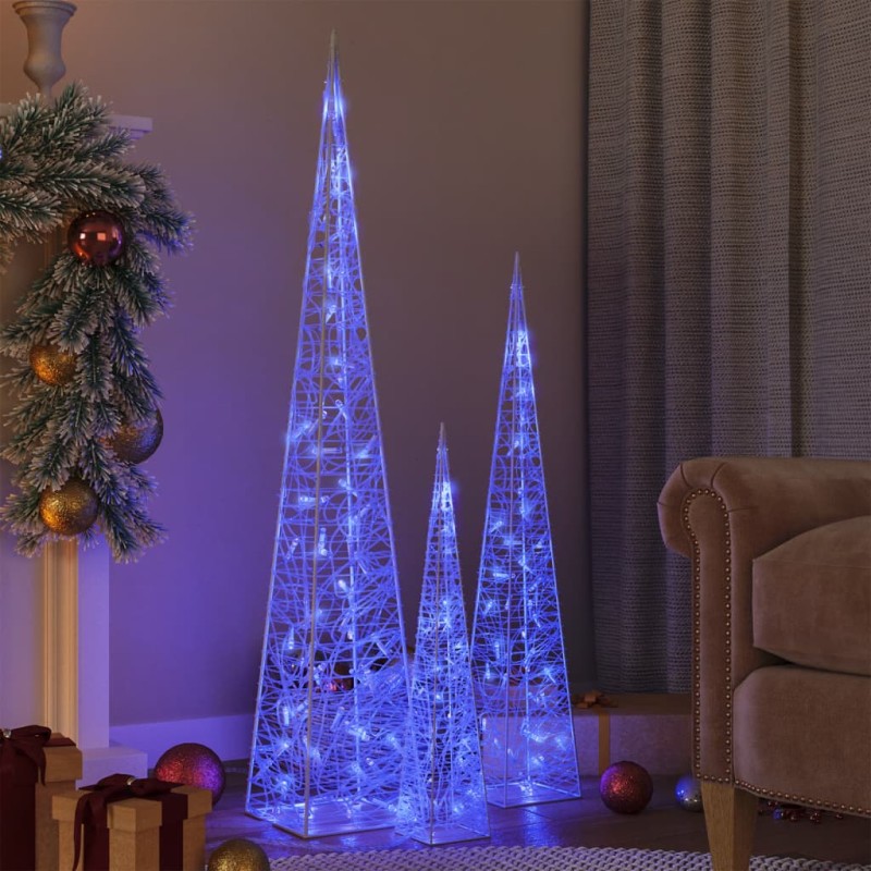 vidaXL LED-Leuchtkegel-Set Acryl Deko Blau 60/90/120cm vidaXL LED-Leuchtkegel-Set Acryl Deko Blau 60/90/120cm