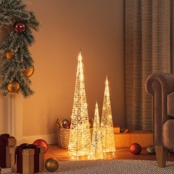 vidaXL LED-Leuchtkegel-Set Acryl Deko Warmweiß 30/45/60 cm