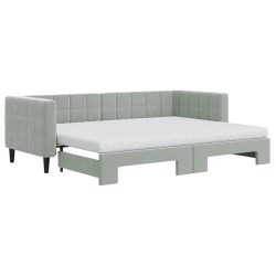 vidaXL Tagesbett Ausziehbar mit Matratzen Hellgrau 80x200 cm Samt