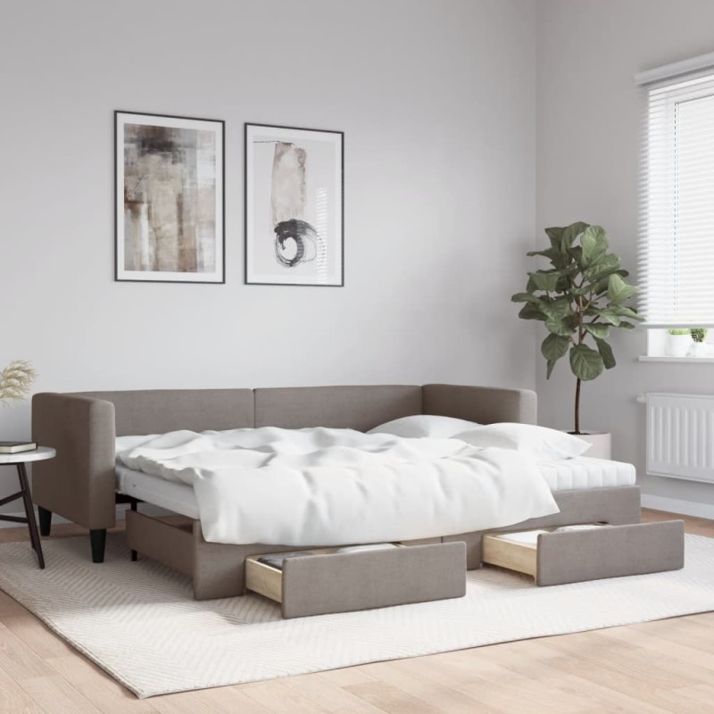 vidaXL Tagesbett Ausziehbar mit Schubladen Taupe 80x200 cm Stoff vidaXL Tagesbett Ausziehbar mit Schubladen Taupe 80x200 cm Stoff